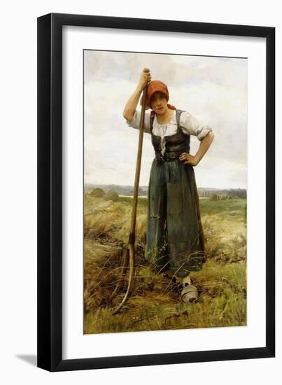 Peasant Woman Leaning on a Pitchfork-Julien Dupre-Framed Giclee Print