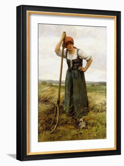 Peasant Woman Leaning on a Pitchfork-Julien Dupre-Framed Giclee Print