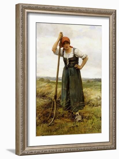 Peasant Woman Leaning on a Pitchfork-Julien Dupré-Framed Giclee Print