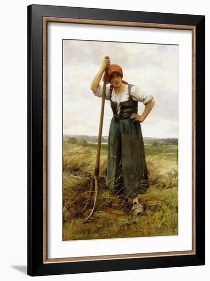 Peasant Woman Leaning on a Pitchfork-Julien Dupré-Framed Giclee Print