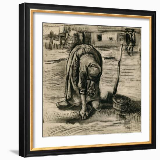 Peasant Woman Planting Potatoes-Vincent van Gogh-Framed Giclee Print