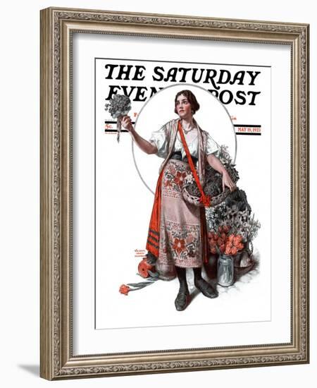 "Peasant Woman Selling Flowers," Saturday Evening Post Cover, May 19, 1923-Walter Beach Humphrey-Framed Giclee Print