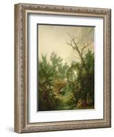 Peasant Woman Washing Clothes Near a Bridge-Jean-Baptiste Huet-Framed Giclee Print