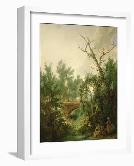 Peasant Woman Washing Clothes Near a Bridge-Jean-Baptiste Huet-Framed Giclee Print