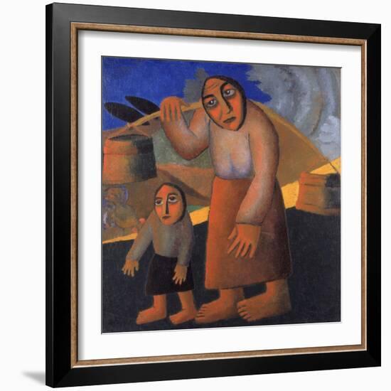 Peasant Woman with Buckets and Child, C. 1912-Kasimir Severinovich Malevich-Framed Giclee Print