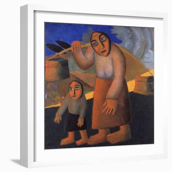 Peasant Woman with Buckets and Child, C. 1912-Kasimir Severinovich Malevich-Framed Giclee Print