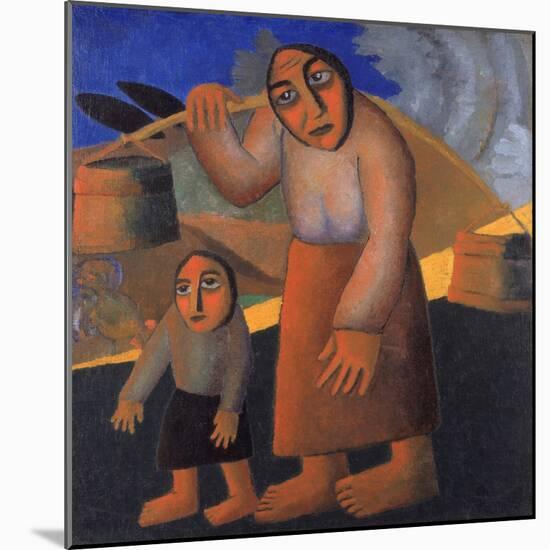 Peasant Woman with Buckets and Child, C. 1912-Kasimir Severinovich Malevich-Mounted Giclee Print