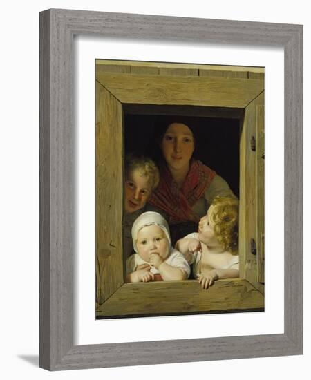 Peasant Woman with Three Children at the Window, 1840-Ferdinand Georg Waldmüller-Framed Giclee Print