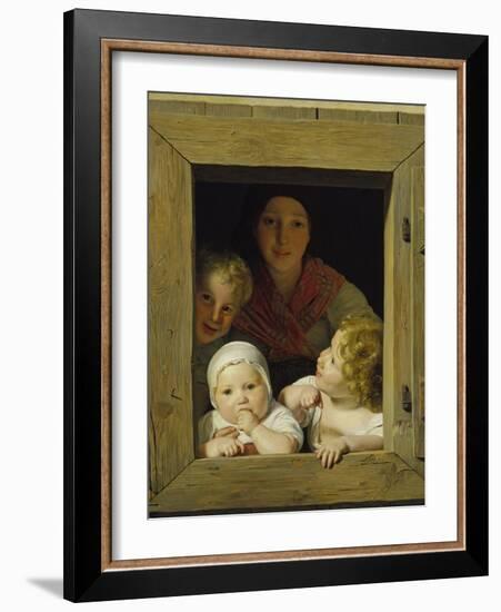 Peasant Woman with Three Children at the Window, 1840-Ferdinand Georg Waldmüller-Framed Giclee Print