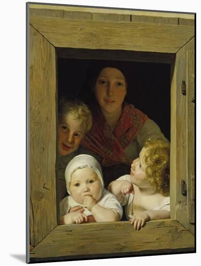 Peasant Woman with Three Children at the Window, 1840-Ferdinand Georg Waldmüller-Mounted Giclee Print