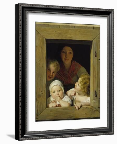 Peasant Woman with Three Children at the Window, 1840-Ferdinand Georg Waldmüller-Framed Giclee Print