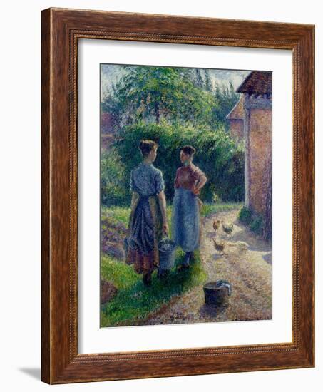 Peasant Women Chatting at Eragny, 1895-1902-Camille Pissarro-Framed Giclee Print