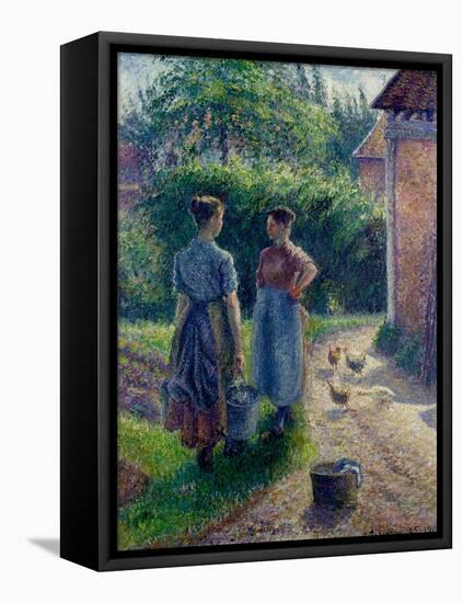 Peasant Women Chatting at Eragny, 1895-1902-Camille Pissarro-Framed Premier Image Canvas