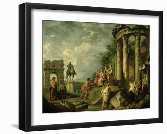 Peasants Amongst Roman Ruins, 1743-Giovanni Paolo Pannini-Framed Giclee Print