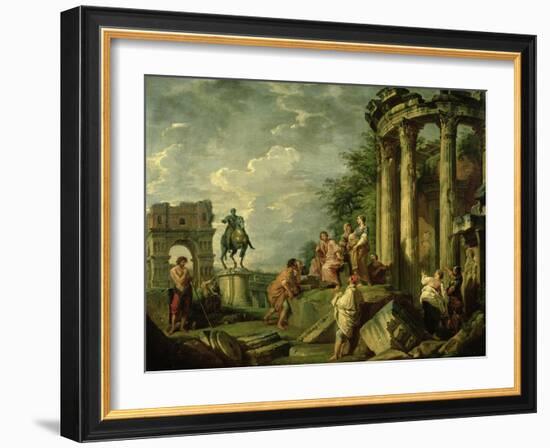 Peasants Amongst Roman Ruins, 1743-Giovanni Paolo Pannini-Framed Giclee Print