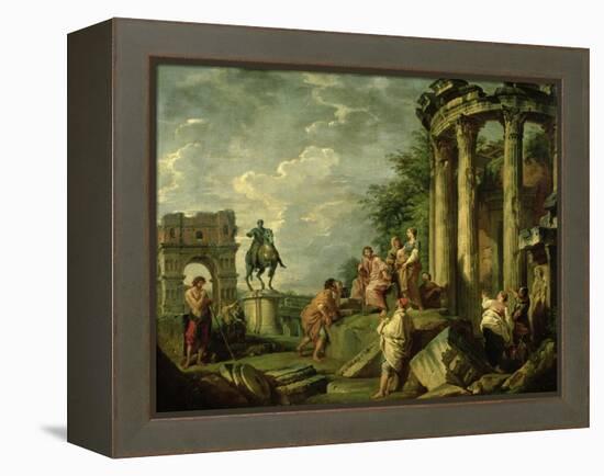 Peasants Amongst Roman Ruins, 1743-Giovanni Paolo Pannini-Framed Premier Image Canvas