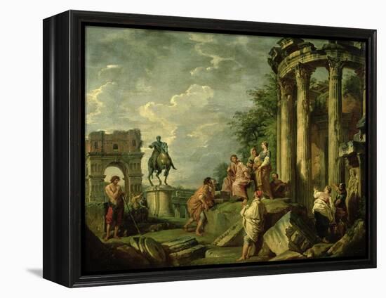 Peasants Amongst Roman Ruins, 1743-Giovanni Paolo Pannini-Framed Premier Image Canvas