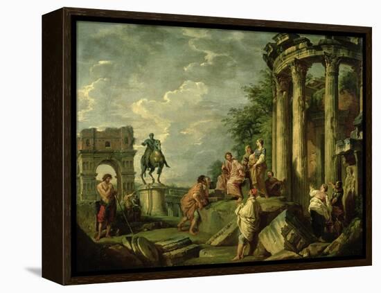 Peasants Amongst Roman Ruins, 1743-Giovanni Paolo Pannini-Framed Premier Image Canvas