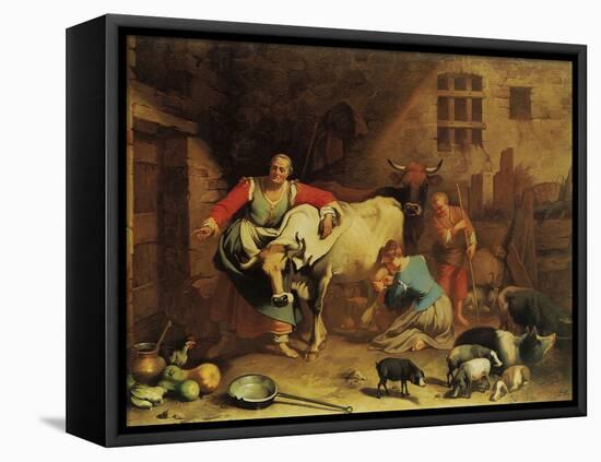 Peasants and Animals (The Lombard Farmhouse Farmstead)-Fortunato Depero-Framed Premier Image Canvas