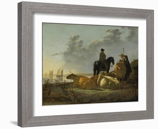 Peasants and Cattle by the River Merwede, C.1655-60-Aelbert Cuyp-Framed Giclee Print