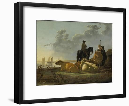 Peasants and Cattle by the River Merwede, C.1655-60-Aelbert Cuyp-Framed Giclee Print