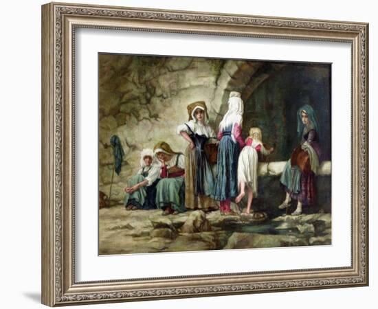 Peasants at a Fountain (Oil on Canvas)-Antoine Auguste Ernest Herbert or Hebert-Framed Giclee Print