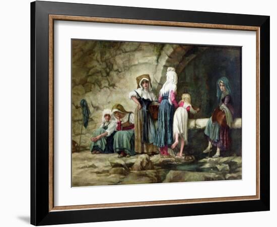 Peasants at a Fountain (Oil on Canvas)-Antoine Auguste Ernest Herbert or Hebert-Framed Giclee Print