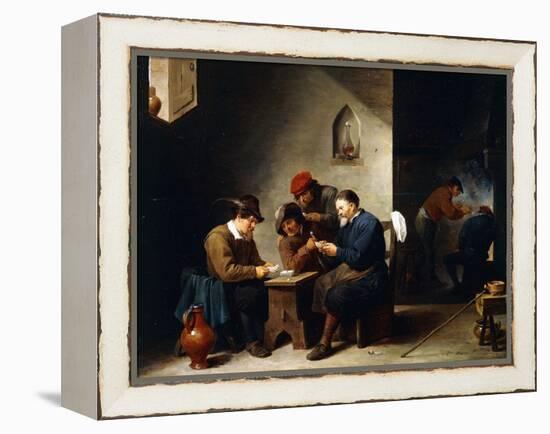 Peasants at Cards in a Cottage, C.1644-45-David Teniers the Younger-Framed Premier Image Canvas