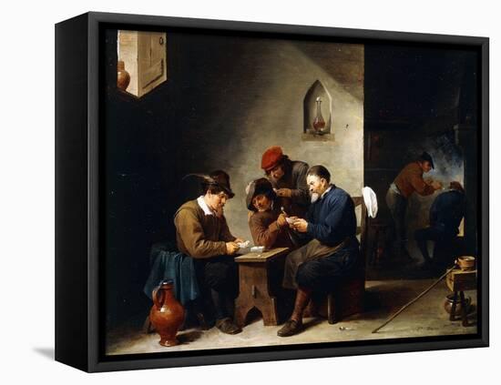 Peasants at Cards in a Cottage, C.1644-45-David Teniers the Younger-Framed Premier Image Canvas