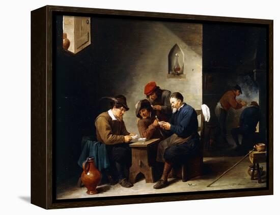 Peasants at Cards in a Cottage, C.1644-45-David Teniers the Younger-Framed Premier Image Canvas