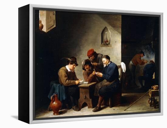 Peasants at Cards in a Cottage, C.1644-45-David Teniers the Younger-Framed Premier Image Canvas