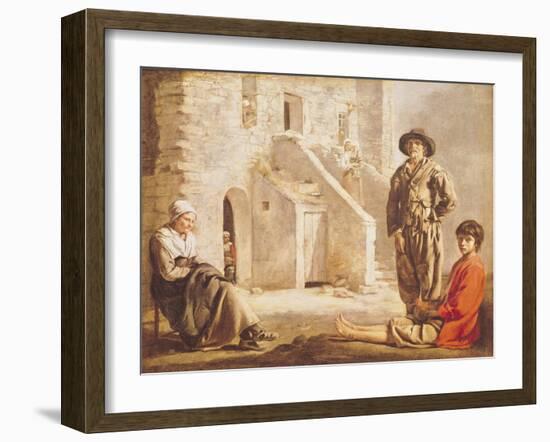 Peasants Before Their House, circa 1641-Louis Le Nain-Framed Giclee Print