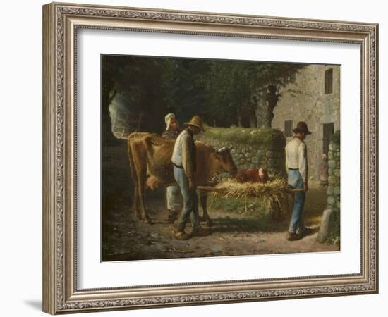 Peasants Bringing Home a Calf Born in the Fields, 1864-Jean-Francois Millet-Framed Giclee Print