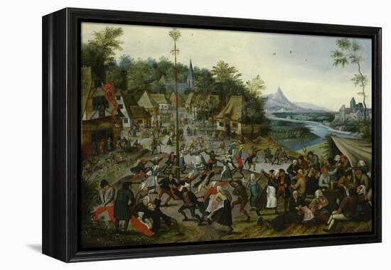 Peasants dancing around a Maypole-Pieter Brueghel the Younger-Framed Premier Image Canvas