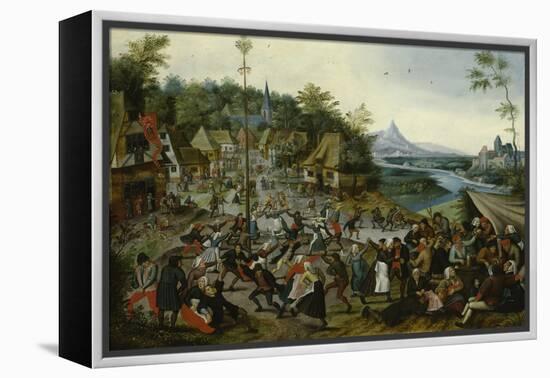 Peasants dancing around a Maypole-Pieter Brueghel the Younger-Framed Premier Image Canvas