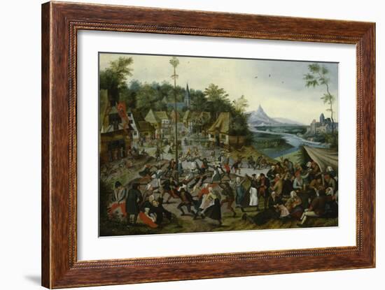 Peasants dancing around a Maypole-Pieter Brueghel the Younger-Framed Giclee Print