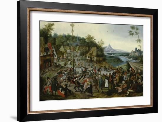 Peasants dancing around a Maypole-Pieter Brueghel the Younger-Framed Giclee Print