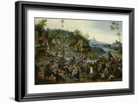 Peasants dancing around a Maypole-Pieter Brueghel the Younger-Framed Giclee Print