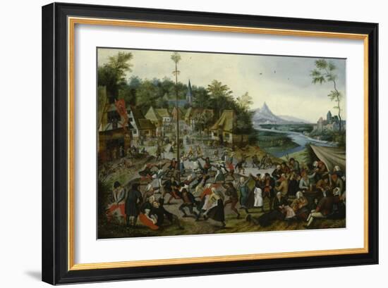 Peasants dancing around a Maypole-Pieter Brueghel the Younger-Framed Giclee Print