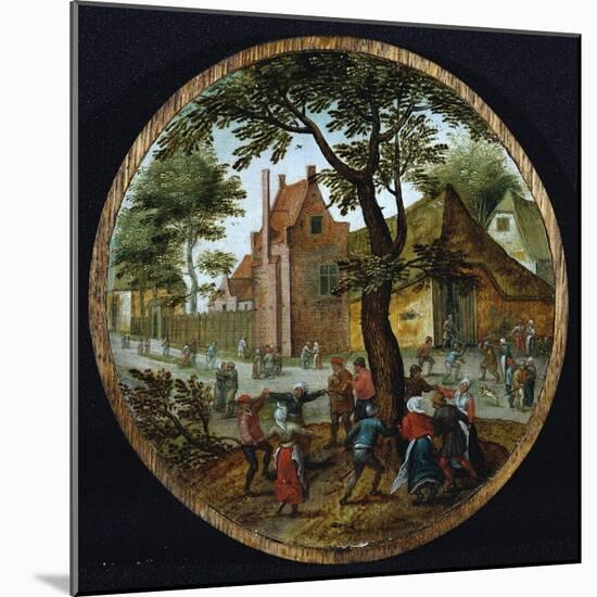 Peasants Dancing around a Tree in a Village Street, 1625-Pieter Brueghel the Younger-Mounted Giclee Print