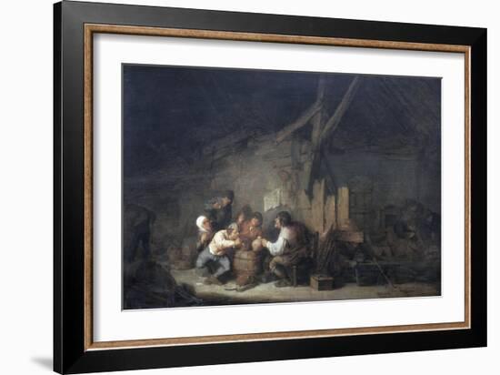 Peasants Drinking and Smoking in an Interior-Adrien Van Ostade-Framed Giclee Print