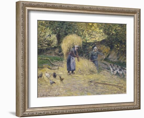 Peasants Heaving Straw, Montfoucault, 1875-Camille Pissarro-Framed Giclee Print