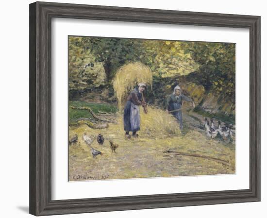 Peasants Heaving Straw, Montfoucault, 1875-Camille Pissarro-Framed Giclee Print