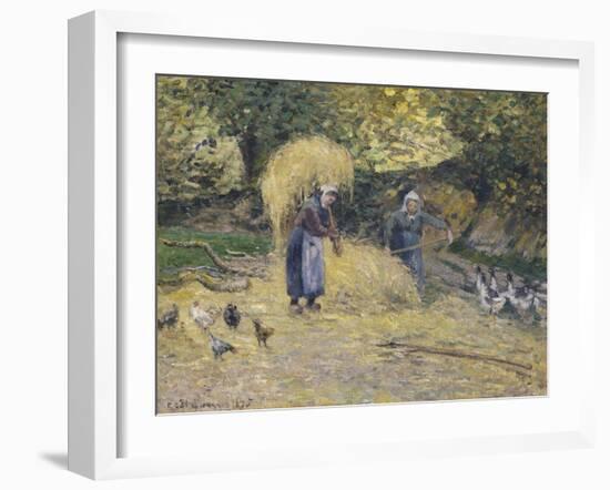 Peasants Heaving Straw, Montfoucault, 1875-Camille Pissarro-Framed Giclee Print