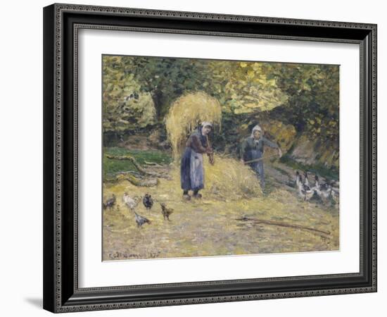 Peasants Heaving Straw, Montfoucault, 1875-Camille Pissarro-Framed Giclee Print