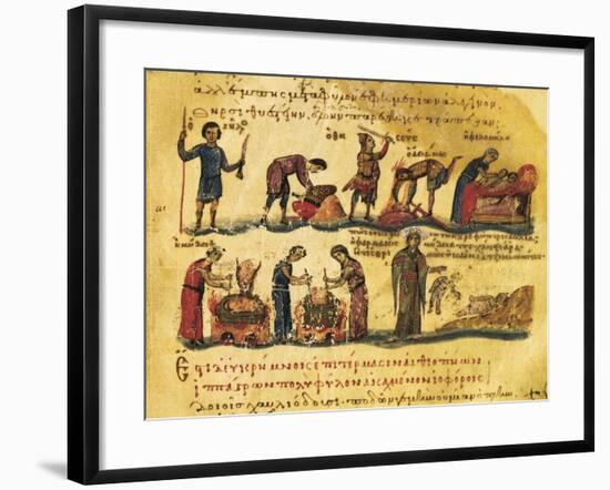 Peasants Lives, Miniature from Treaty on Hunting and Fishing, Manuscript, Greece 11th Century-null-Framed Giclee Print