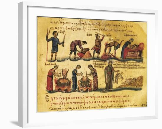 Peasants Lives, Miniature from Treaty on Hunting and Fishing, Manuscript, Greece 11th Century-null-Framed Giclee Print