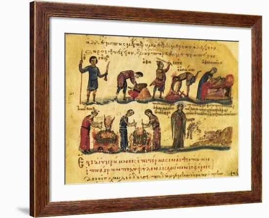 Peasants Lives, Miniature from Treaty on Hunting and Fishing, Manuscript, Greece 11th Century-null-Framed Giclee Print