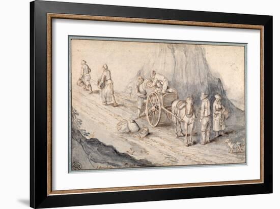 Peasants Loading a One-Horse Cart with Root Vegetables (Pen and Ink with Wash on Paper)-Jan Brueghel-Framed Giclee Print