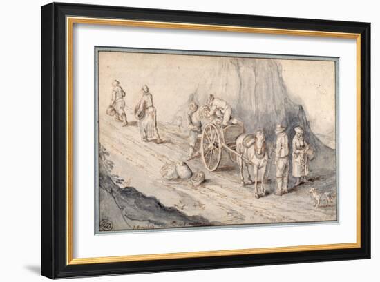 Peasants Loading a One-Horse Cart with Root Vegetables (Pen and Ink with Wash on Paper)-Jan Brueghel-Framed Giclee Print